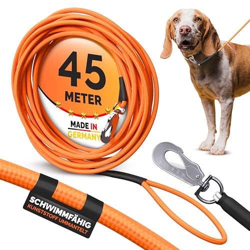 Schleppleine schwimmfähig mit oder ohne Handschlaufe | Orange | rund | 6mm | 3-50m (45m, mit Handschlaufe) von Themahund