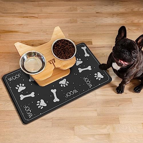 Thideape Pet Feeding Mat Dog Mat for Food and Water Dog Food Mat-Absorbent Quick Dry Dog Feeding Bowl Mat Pet Supplies (Black, 50,8 x 30,5 cm) von Thideape