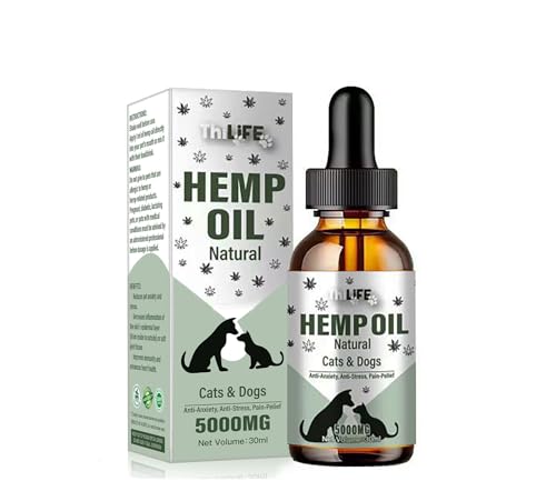 Thilife | Hanfsamenöl Hund und Katze 5000 MG an aktiven Bestandteilen | Omega 3 6 9 | Vitamine A/B/D/E für Haustiere | Nahrungsergänzung gegen Stress, Angstzustände und Schlafstörungen von Thilife