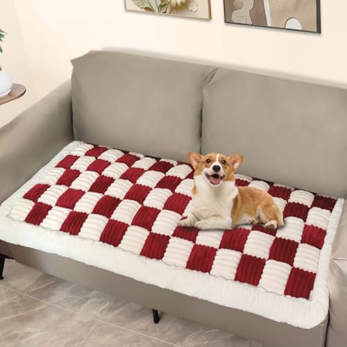 ThinMay Flauschiger warmer Couchbezug, cremefarben, groß, kariert, quadratisch, Sofabezug, rutschfest, Couchschutz für Hunde, Katzen, Tierhaare, waschbar, Baumwolle, magische Haustiermatte (Plüsch-Rot ThinMay Flauschiger warmer Couchbezug, cremefarben, groß, kariert, quadratisch, Sofabezug, rutschfest, Couchschutz für Hunde, Katzen, Tierhaare, waschbar, Baumwolle, magische Haustiermatte (Plüsch-Rot von ThinMay