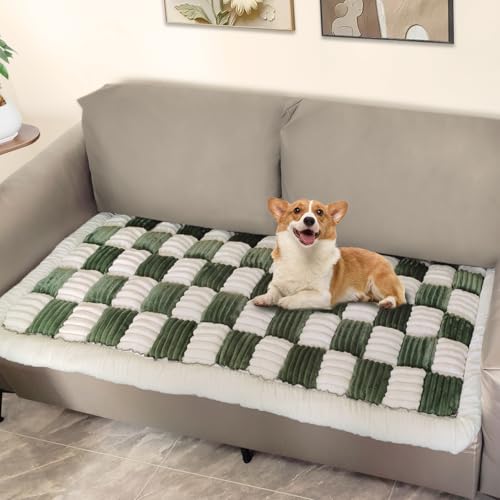 ThinMay Flauschiger warmer Couchbezug, cremefarben, groß, kariert, quadratisch, rutschfest, Couchschutz für Hunde, Katzen, Tierhaare, waschbar, Baumwolle, magische Haustiermatte (Plüsch-Dunkelgrün ThinMay Flauschiger warmer Couchbezug, cremefarben, groß, kariert, quadratisch, rutschfest, Couchschutz für Hunde, Katzen, Tierhaare, waschbar, Baumwolle, magische Haustiermatte (Plüsch-Dunkelgrün von ThinMay