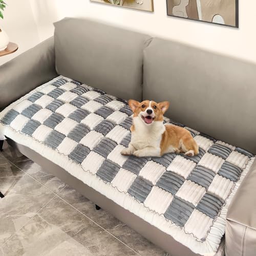 ThinMay Flauschiger warmer Couchbezug, cremefarben, groß, kariert, quadratisch, rutschfest, Couchschutz für Hunde, Katzen, Tierhaare, waschbar, Baumwolle, magische Haustiermatte (Plüsch-Blau, 61 x ThinMay Flauschiger warmer Couchbezug, cremefarben, groß, kariert, quadratisch, rutschfest, Couchschutz für Hunde, Katzen, Tierhaare, waschbar, Baumwolle, magische Haustiermatte (Plüsch-Blau, 61 x von ThinMay