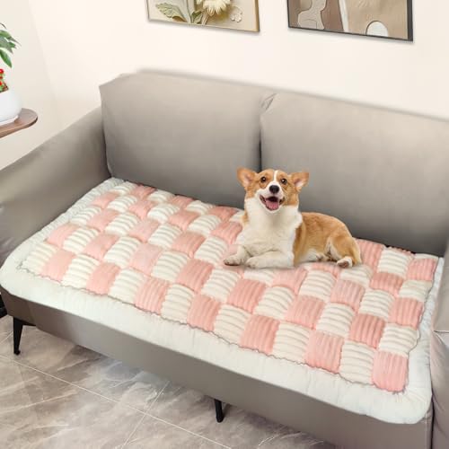 ThinMay Flauschiger warmer Couchbezug, cremefarben, groß, kariert, quadratisch, rutschfest, Couchschutz für Hunde, Katzen, Tierhaare, waschbar, Baumwolle, magische Haustiermatte (Plüsch-Rosa, 71,1 x ThinMay Flauschiger warmer Couchbezug, cremefarben, groß, kariert, quadratisch, rutschfest, Couchschutz für Hunde, Katzen, Tierhaare, waschbar, Baumwolle, magische Haustiermatte (Plüsch-Rosa, 71,1 x von ThinMay