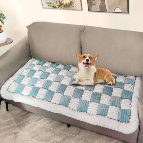 ThinMay Flauschiger warmer Couchbezug, cremefarben, groß, kariert, quadratisch, rutschfest, Couchschutz für Hunde und Katzen, Tierhaare, waschbar, Baumwolle, magische Haustiermatte (Plüsch, Seeblau ThinMay Flauschiger warmer Couchbezug, cremefarben, groß, kariert, quadratisch, rutschfest, Couchschutz für Hunde und Katzen, Tierhaare, waschbar, Baumwolle, magische Haustiermatte (Plüsch, Seeblau von ThinMay