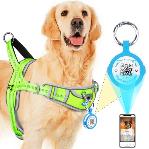 ThinkPet Hundegeschirr für große Hunde ohne Zug mit QR Code, AirTags Holder Smart ID Tags, verstellbar, reflektierend und atmungsaktiv, mit Front-Clip Griff für die Ausbildung M Grün ThinkPet Hundegeschirr für große Hunde ohne Zug mit QR Code, AirTags Holder Smart ID Tags, verstellbar, reflektierend und atmungsaktiv, mit Front-Clip Griff für die Ausbildung M Grün von ThinkPet