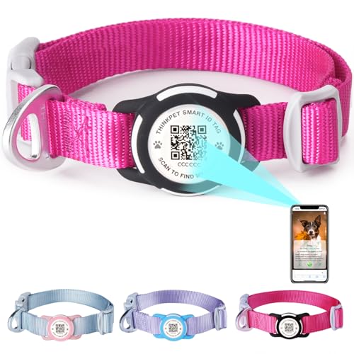 ThinkPet Nylon Hundehalsband mit wasserdichtem AirTag-Halter und QR-Code zur sicheren Aufbewahrung von Haustier-Rosarote-Groß (Halsumfang: 40-61cm) ThinkPet Nylon Hundehalsband mit wasserdichtem AirTag-Halter und QR-Code zur sicheren Aufbewahrung von Haustier-Rosarote-Groß (Halsumfang: 40-61cm) von ThinkPet