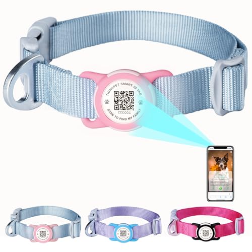 ThinkPet Nylon Hundehalsband mit wasserdichtem AirTag-Halter und QR-Code zur sicheren Aufbewahrung von Haustier-Hellblau-Klein(Halsumfang:22-30cm) ThinkPet Nylon Hundehalsband mit wasserdichtem AirTag-Halter und QR-Code zur sicheren Aufbewahrung von Haustier-Hellblau-Klein(Halsumfang:22-30cm) von ThinkPet