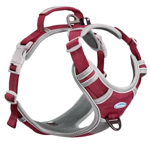 ThinkPet Anti-Zug Hundegeschirr Mit Griff - Leicht Zu Kontrollieren, Verstellbar Ohne Würgen, Reflektierend, Atmungsaktiv, Gepolstert (XL, Rot) von ThinkPet