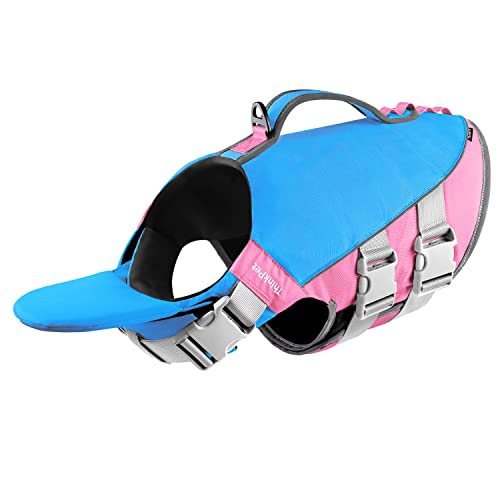 ThinkPet Hund Schwimmweste Einstellbare Rettungsweste Reflektierende Lifesaver mit Auftrieb Blaurosa von ThinkPet