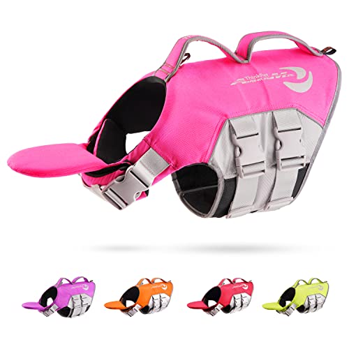 ThinkPet Hund Schwimmweste Einstellbare Rettungsweste Reflektierende Lifesaver mit Auftrieb Rosa von ThinkPet