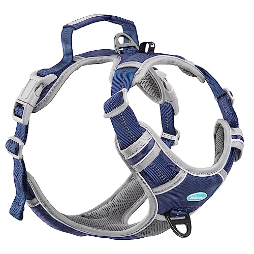 ThinkPet Hundegeschirr gegen Ziehen, atmungsaktiv, mit Griff, reflektierend, verstellbar für mittelgroße und große Hunde, Clip hinten/vorne für einfache Kontrolle, L, Dunkelblau ThinkPet Hundegeschirr gegen Ziehen, atmungsaktiv, mit Griff, reflektierend, verstellbar für mittelgroße und große Hunde, Clip hinten/vorne für einfache Kontrolle, L, Dunkelblau von ThinkPet