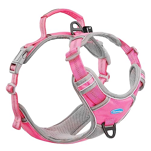 ThinkPet Anti-Zug Hundegeschirr Mit Griff - Leicht zu Kontrollieren, Verstellbar Ohne Würgen, Reflektierend, Atmungsaktiv, Gepolstert (L, Rosa) von ThinkPet