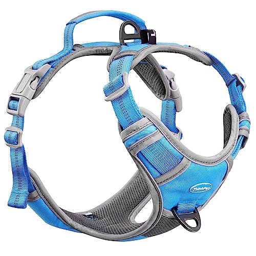 ThinkPet Anti Zug Hundegeschirr Mit Griff - Leicht Zu Kontrollieren, Verstellbar Ohne Würgen, Reflektierend, Atmungsaktiv Gepolstert (L, Blau) von ThinkPet