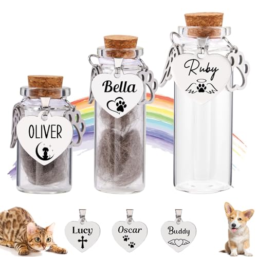 Thinocusty Gedenkglas für Tierhaare – 4,1 cm, 5,1 cm, 6,1 cm, 6,1 cm, Gedenkflasche aus Glas, Gedenkurne für Asche oder Haare, Beileidsgeschenk für Tierliebhaber von Thinocusty