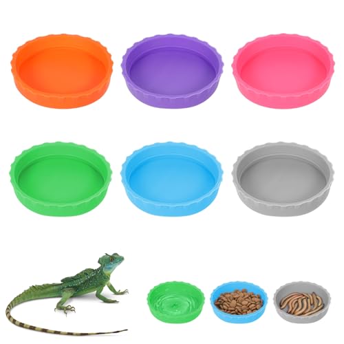 Futter- und Wassernapf mit Haube, Gecko, wiederverwendbar, Silikon, für Reptilien, Eidechsen, Anolen, Bartagamen, Tank-Terrarium, Zubehör für Schildkröten, Krabben und kleine Haustiere, 6 Farben, 6 Futter- und Wassernapf mit Haube, Gecko, wiederverwendbar, Silikon, für Reptilien, Eidechsen, Anolen, Bartagamen, Tank-Terrarium, Zubehör für Schildkröten, Krabben und kleine Haustiere, 6 Farben, 6 von Thinp