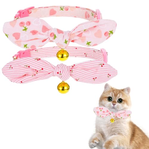 Katzenhalsband mit Glöckchen, rosa Baumwollfliege, Katzenhalsband, verstellbar, niedliches Katzenhalsband für Katzen und Welpen, 2 Stück Katzenhalsband mit Glöckchen, rosa Baumwollfliege, Katzenhalsband, verstellbar, niedliches Katzenhalsband für Katzen und Welpen, 2 Stück von Thinp
