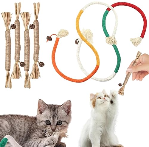Thoquene 6 Stück Katzenminze Spielzeug Katzen Selbstbeschäftigung, 5 Matatabi Stick Katze mit 2 Beißseilen, Kauspielzeug Thoquene 6 Stück Katzenminze Spielzeug Katzen Selbstbeschäftigung, 5 Matatabi Stick Katze mit 2 Beißseilen, Kauspielzeug von Thoquene