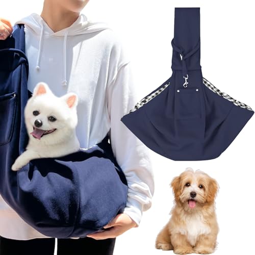 Thoquene Reversibel Kleine Hundetragetasche bis 7kg, Tragetasche Hund, Einstellbar Hundetasche(Dunkelblau) von Thoquene