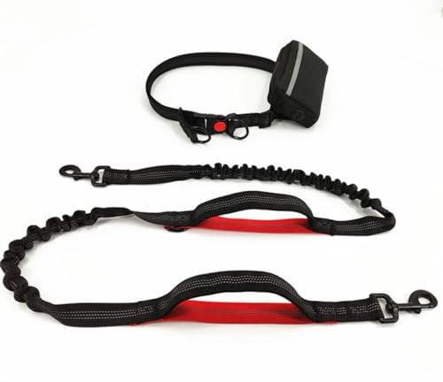 Thor Pets Hundeleine mit Reißverschlusstasche, doppelt gepolsterte Griffe und strapazierfähiges Bungee zum Gehen, Joggen und Laufen mit Ihrem Hund, Taillengürtel, reflektierende Lauftraktion (Rot) von Thor Pets
