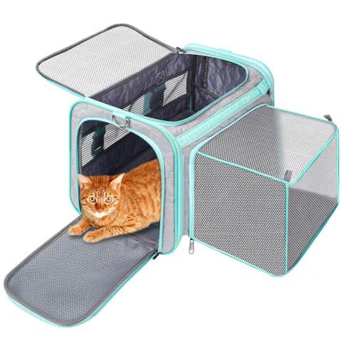 Transportbox Katze Für Kleine Der Fluggesellschaft Genehmigter, Faltbar, Erweiterbarer, Weicher Katzentransportbox für Sicherheit und Bequemlichkeit,wasserdichte Katzen Transporttasche bis Zu 6kg von ThreeDokke