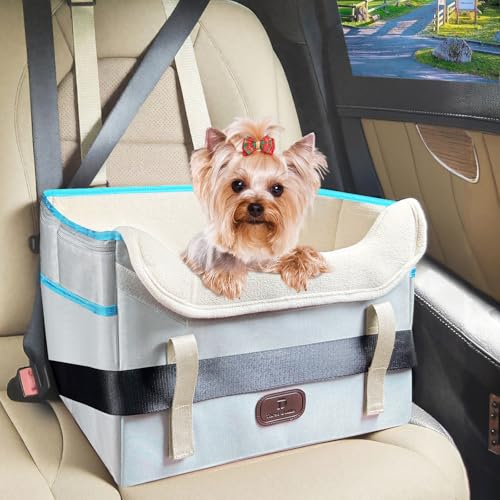 Threedokke Hundesitz Auto, Hundekorb Auto RüCksitz, Wasserdicht, Faltbar mit Clip-On Sicherheitsleine, Hunde Autositz für Kleine Hunde bis 12kg für Vorder-und RüCksitze(Hellgrau) von ThreeDokke