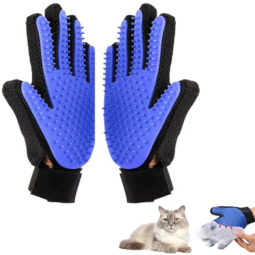 Handschuhe mit Reinigungsbürste für Tiere, Fellpflegehandschuhe zum Entfernen von Katzenhaaren und Hunden mit Massageeffekt, Blau von Threegoat