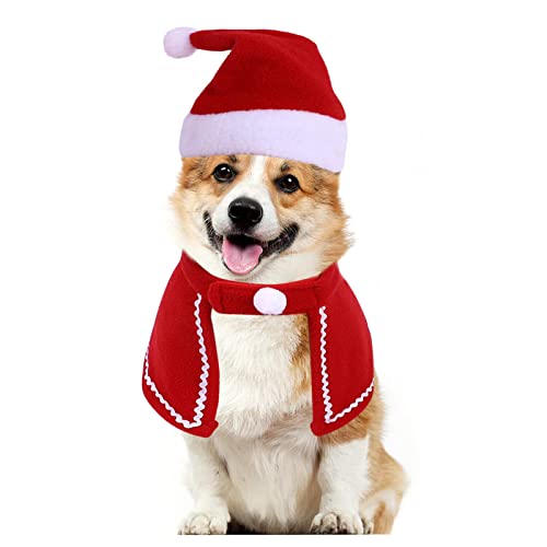 Haustierumhang für Hunde und Katzen, 3 Stück Weihnachtskostüm für Haustiere, Weihnachtsumhang Weihnachtsmütze mit verstellbarer Schleife, Katzenkostüm für Weihnachtshunde von Thrivinger