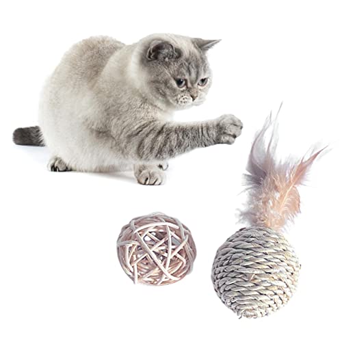 Thrivinger Interaktiver Ball für Katzen, lustige Katzenbälle, leichte Bälle aus Rattan, leises Ballspielzeug, lustig für die Fortsetzung des physischen Trainings, Katzenspielzeug für Katzen von Thrivinger