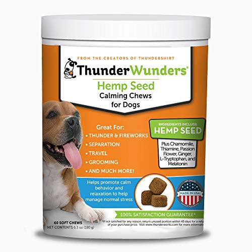 ThunderWunders Beruhigendes Kauspielzeug für Hunde, aus Hanf, Thiamin, L-Tryptophan, Melatonin und Ingwer (60 Stück) von ThunderWunders