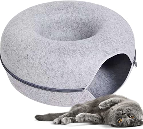 Lustiges, faltbares Tunnel-Katzenbett mit Katzenspielzeug, weiches Katzenversteck, erhältlich in allen Jahreszeiten, langlebig, großes Nest für Katzen, drinnen und draußen, Grau von Thyoota