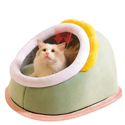 Katzen-Hundebett, selbstwärmende Katzenzelthöhle, halbgeschlossenes Katzenhaus, süße Katzenstreu, for Kätzchen und kleine Hunde, Haustierheim, Winter-Katzenzelt (Color : Green-Dinosaur, Size : M) von TiLLOw