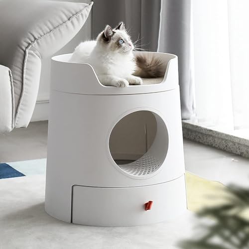 Katzenklo Katzentoilette mit Katzenkratzbrett, oberer und unterer doppelschichtiger, geschlossener, Abnehmbarer Schublade, Kätzchentoilette, spritzwassergeschützte Katzentoilette von TiLeze