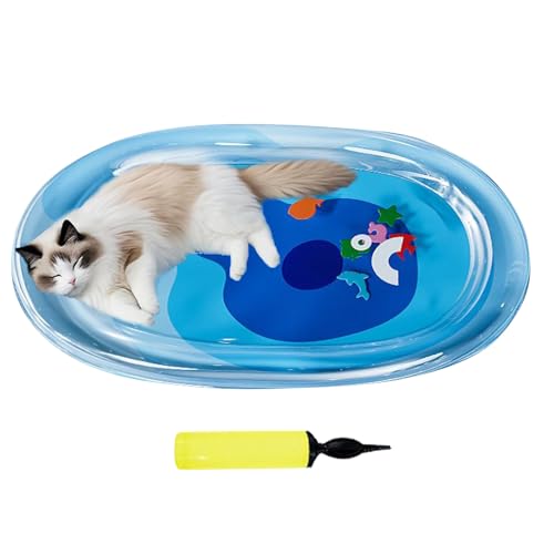 Tiajingzi Wasserspielmatte für Katzen | Cooles Katzenbett mit Inflator – sensorische Aktivitätsanreicherung, aufblasbares Wasserbett-Spielzeug für drinnen und draußen, Terrasse, , Balkon von Tiajingzi