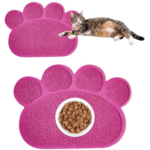 Tianher Katzenstreu Matte,PVC Katzenstreu-Matte Katzenklo Matte Haustier Fütternapfmatte Katzenstreu Pfotenmatte Wasserdicht rutschfest Futter Pfote Geformte für Katzen und Hunde (45 * 60cm,Rot) von Tianher