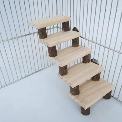 Hamsterleiter, kleiner Haustierkäfig, 5-stufige Leiter, Holztreppe, Spielzeug, Rattenkäfig, Lebensraumspielzeug, Kleintier-Kauspielzeug, für Hamster, Vogel (02) von TianqqYongyong