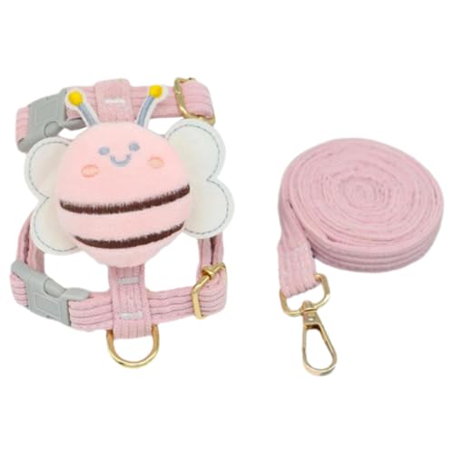 TiaoBug Bienen-Hundegeschirr mit Leine Atmungsaktives Spazier-Set für Katzen Kaninchen kleine Hunde Rosa M von TiaoBug