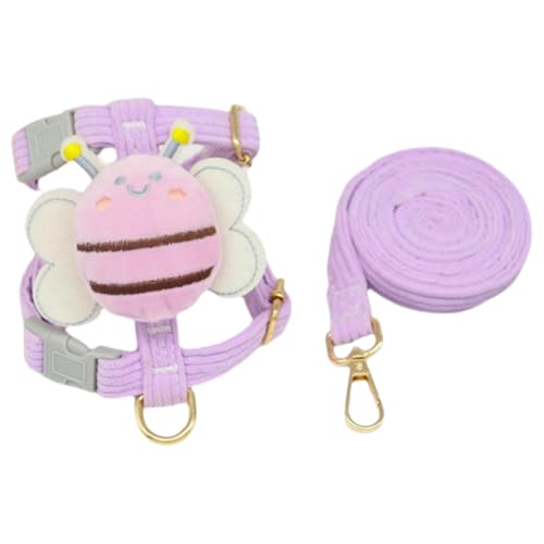 TiaoBug Bienen-Hundegeschirr mit Leine Atmungsaktives Spazier-Set für Katzen Kaninchen kleine Hunde Violett S von TiaoBug