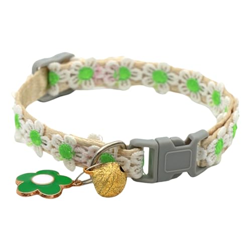 TiaoBug Blumen Haustier Halsband mit Glöckchen Verstellbares Katzenhalsband mit Glocke Haustierhalsband Green&Beige One Size von TiaoBug