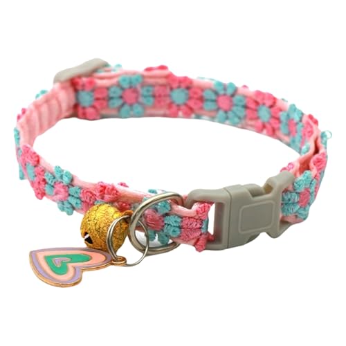 TiaoBug Blumen Haustier Halsband mit Glöckchen Verstellbares Katzenhalsband mit Glocke Haustierhalsband Pink&Blue One Size von TiaoBug
