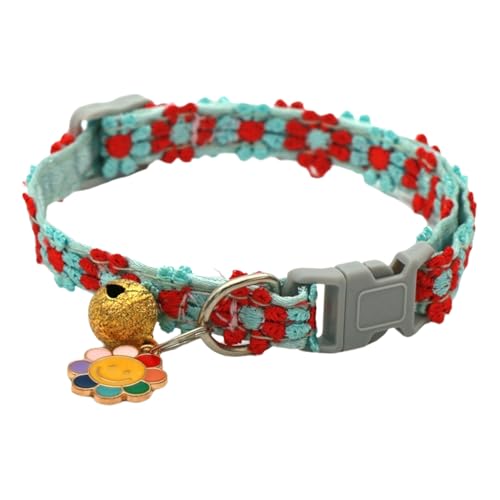 TiaoBug Blumen Haustier Halsband mit Glöckchen Verstellbares Katzenhalsband mit Glocke Haustierhalsband Red&Blue One Size von TiaoBug