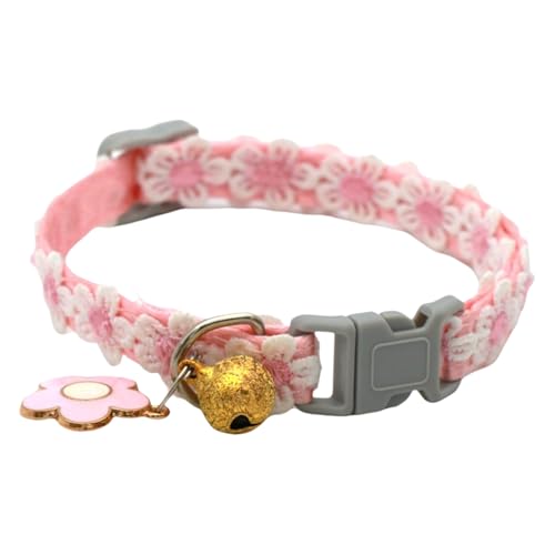 TiaoBug Blumen Haustier Halsband mit Glöckchen Verstellbares Katzenhalsband mit Glocke Haustierhalsband Rosa One Size von TiaoBug