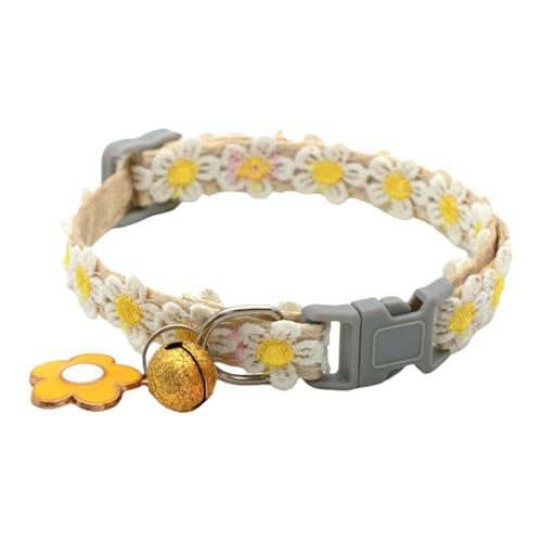 TiaoBug Blumen Haustier Halsband mit Glöckchen Verstellbares Katzenhalsband mit Glocke Haustierhalsband Yellow&Beige One Size von TiaoBug
