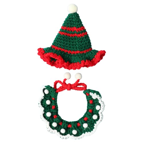 TiaoBug Haustier Weihnachtskostüm Set Welpe Hunde Katze Weihnachtsmütze Gestrickt Nikolaus Hut Lätzchen Halstuch für Weihnachten Verkleidung Grüner Pompom L TiaoBug Haustier Weihnachtskostüm Set Welpe Hunde Katze Weihnachtsmütze Gestrickt Nikolaus Hut Lätzchen Halstuch für Weihnachten Verkleidung Grüner Pompom L von TiaoBug