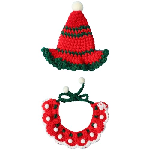 TiaoBug Haustier Weihnachtskostüm Set Welpe Hunde Katze Weihnachtsmütze Gestrickt Nikolaus Hut Lätzchen Halstuch für Weihnachten Verkleidung Roter Pompon L TiaoBug Haustier Weihnachtskostüm Set Welpe Hunde Katze Weihnachtsmütze Gestrickt Nikolaus Hut Lätzchen Halstuch für Weihnachten Verkleidung Roter Pompon L von TiaoBug