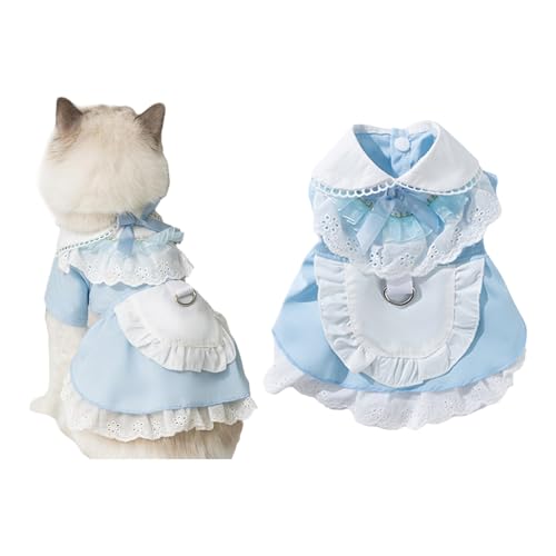 TiaoBug Haustiermädchen Kleid Katze Halloween Cosplay Kostüm Ruffled Spitze Schürze Rock für kleine mittlere Hunde Blau S von TiaoBug