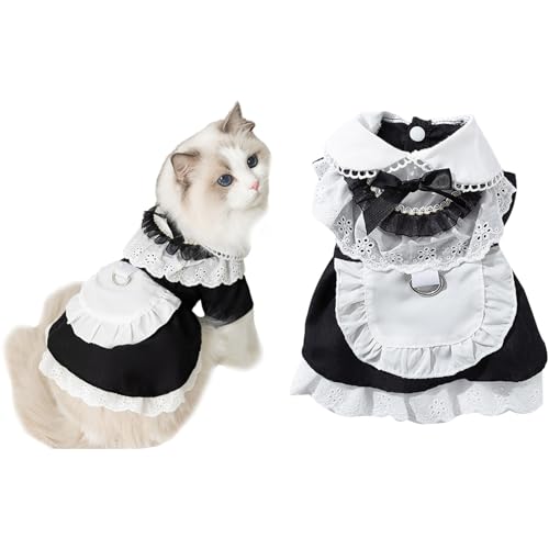 TiaoBug Haustiermädchen Kleid Katze Halloween Cosplay Kostüm Ruffled Spitze Schürze Rock für kleine mittlere Hunde Schwarz M von TiaoBug