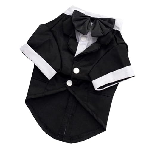 TiaoBug Hunde Hochzeitsanzug mit Fliege Elegantes Sakko mit Knopfleiste Formelles Haustier Kostüm für Brauthunde Schwarz M von TiaoBug
