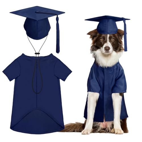 TiaoBug Hundeabschlusskappe und Kleid Hund Abschluss Kostüm Set Tassel Hut mit Kleid verstellbare lustige Haustier Kleidung Navy blau A XL von TiaoBug