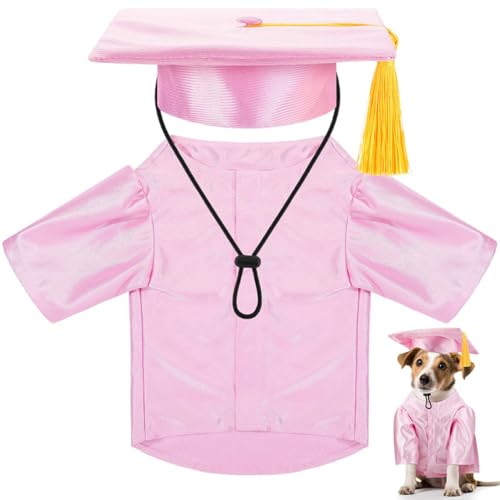 TiaoBug Hundeabschlusskappe und Kleid Hund Abschluss Kostüm Set Tassel Hut mit Kleid verstellbare lustige Haustier Kleidung Rosa XS von TiaoBug