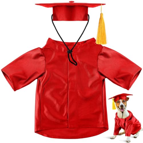 TiaoBug Hundeabschlusskappe und Kleid Hund Abschluss Kostüm Set Tassel Hut mit Kleid verstellbare lustige Haustier Kleidung Rot L von TiaoBug